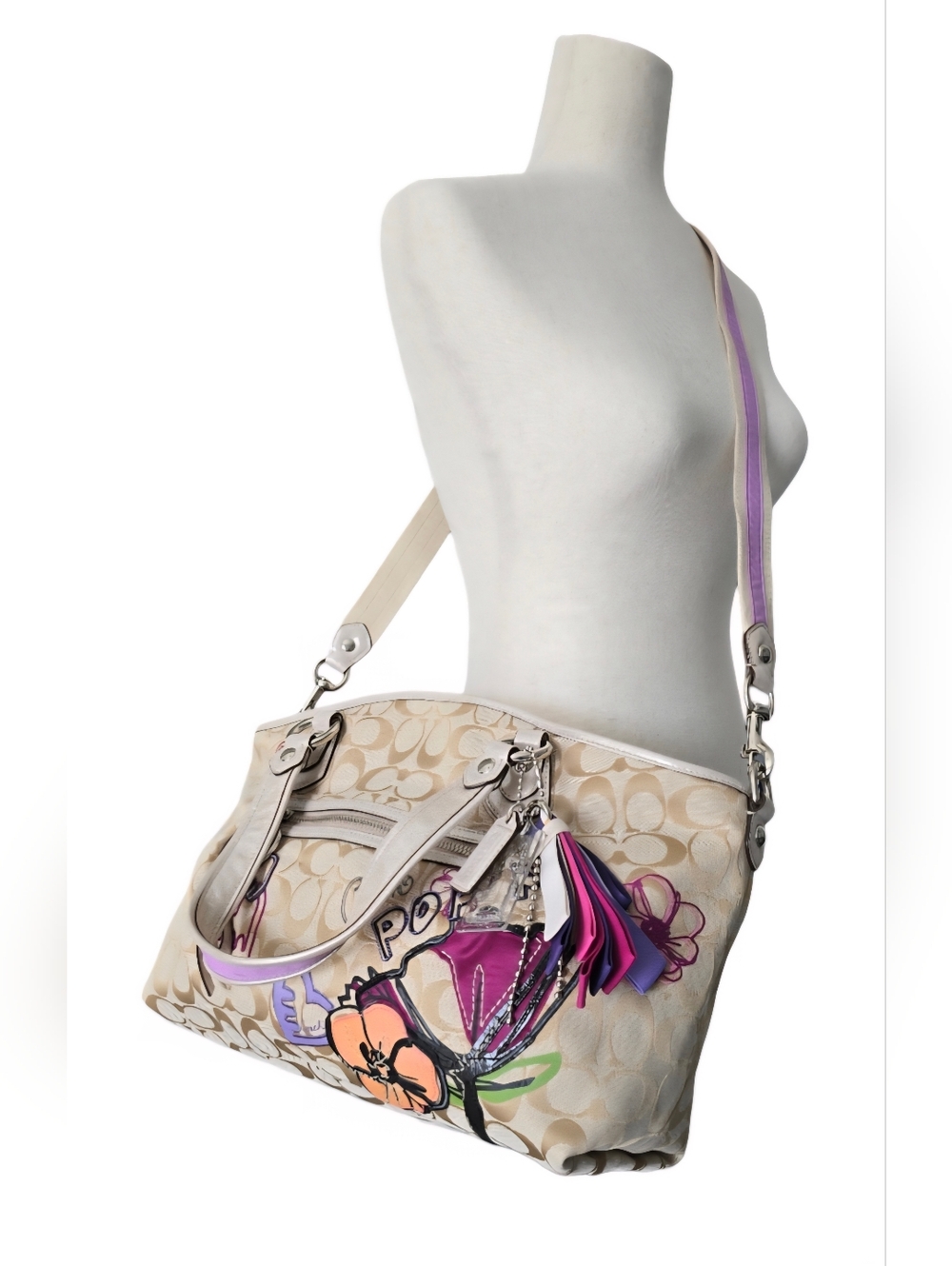 Coach Poppy Petal Print Applique Signature Rocker Tote Y2K RARE no. 16492 EUC - Picture 6 of 15